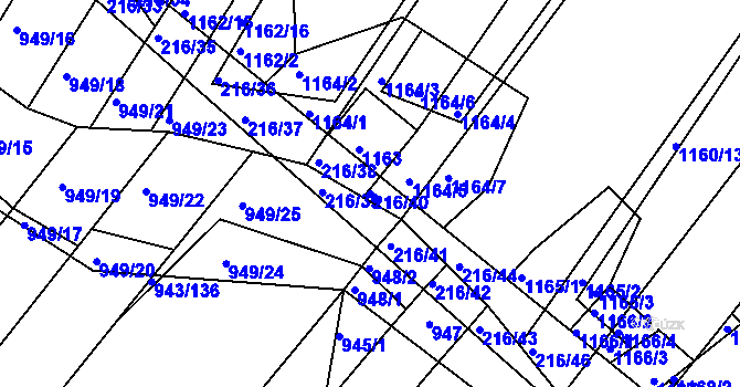 Parcela st. 216/40 v KÚ Omice, Katastrální mapa