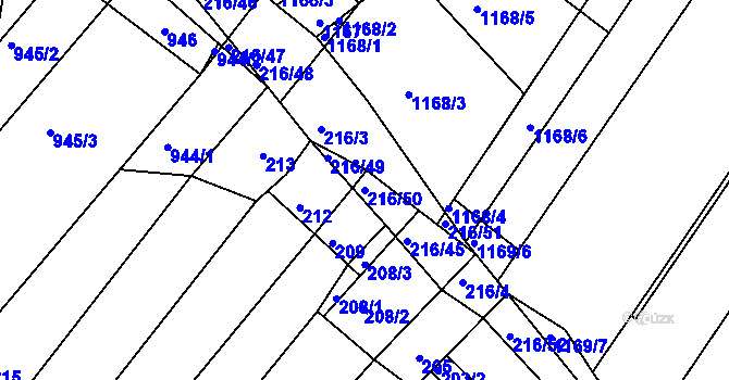 Parcela st. 216/50 v KÚ Omice, Katastrální mapa