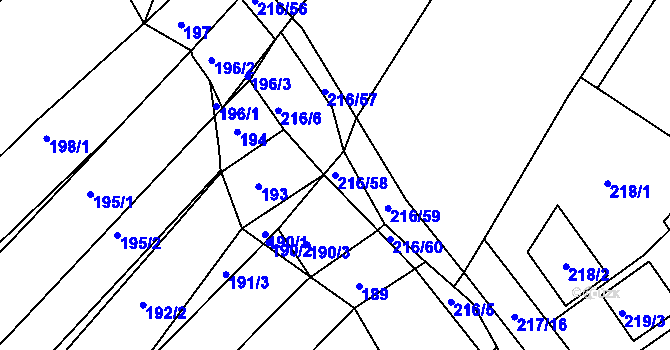 Parcela st. 216/58 v KÚ Omice, Katastrální mapa