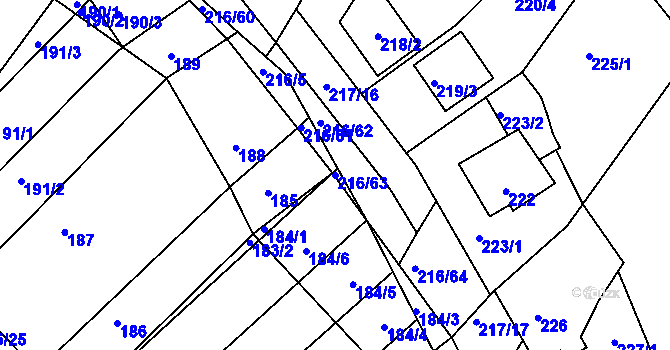 Parcela st. 216/63 v KÚ Omice, Katastrální mapa