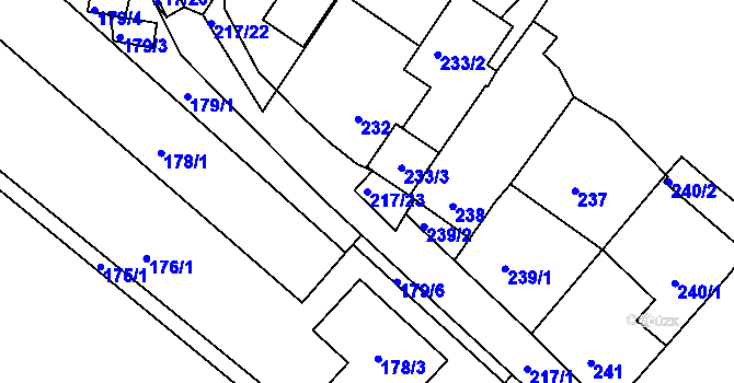 Parcela st. 217/23 v KÚ Omice, Katastrální mapa