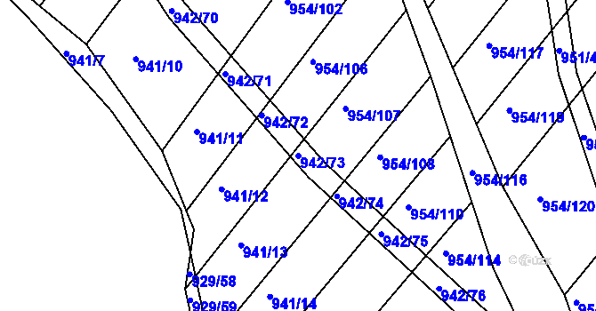 Parcela st. 942/73 v KÚ Omice, Katastrální mapa
