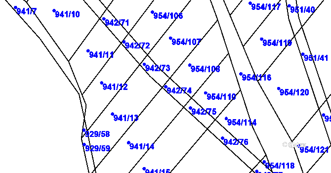 Parcela st. 942/74 v KÚ Omice, Katastrální mapa