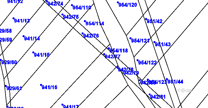 Parcela st. 942/77 v KÚ Omice, Katastrální mapa