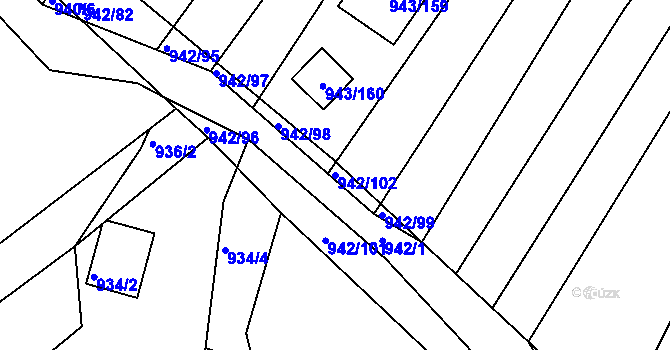 Parcela st. 942/102 v KÚ Omice, Katastrální mapa