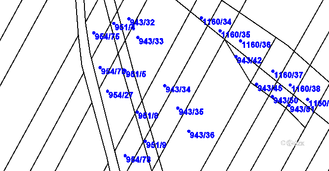 Parcela st. 943/34 v KÚ Omice, Katastrální mapa