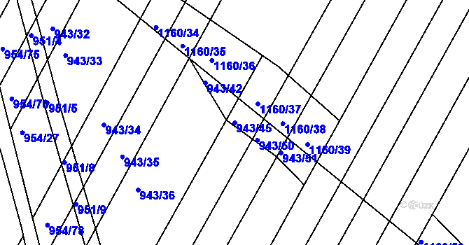 Parcela st. 943/45 v KÚ Omice, Katastrální mapa