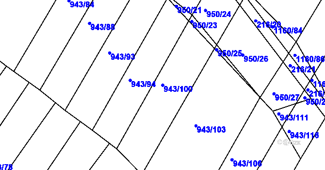 Parcela st. 943/100 v KÚ Omice, Katastrální mapa
