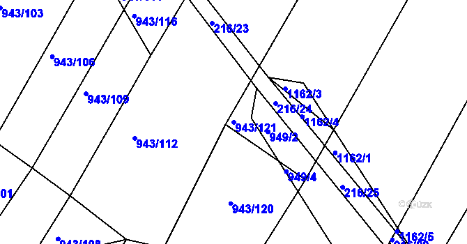 Parcela st. 943/121 v KÚ Omice, Katastrální mapa