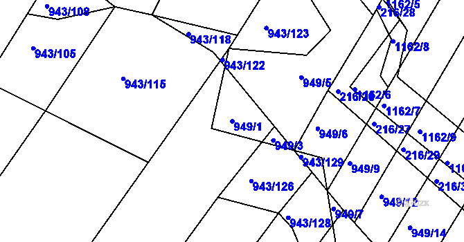 Parcela st. 949/1 v KÚ Omice, Katastrální mapa