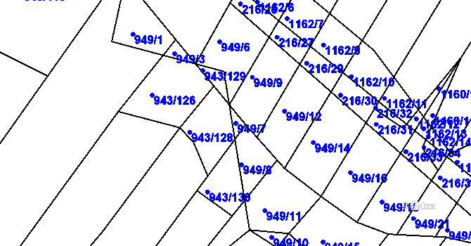 Parcela st. 949/7 v KÚ Omice, Katastrální mapa