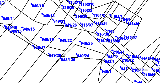 Parcela st. 949/25 v KÚ Omice, Katastrální mapa
