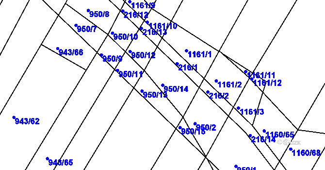 Parcela st. 950/14 v KÚ Omice, Katastrální mapa