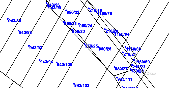 Parcela st. 950/25 v KÚ Omice, Katastrální mapa