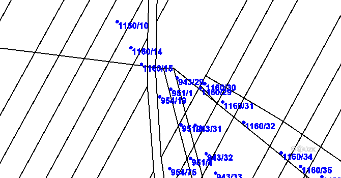 Parcela st. 951/1 v KÚ Omice, Katastrální mapa