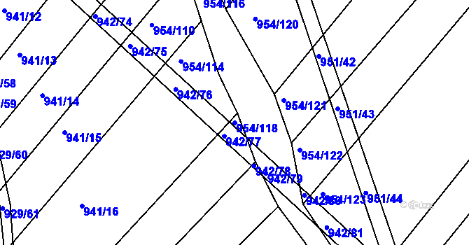 Parcela st. 954/118 v KÚ Omice, Katastrální mapa