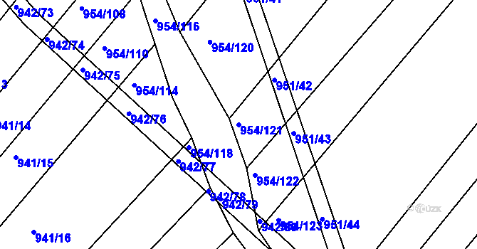 Parcela st. 954/121 v KÚ Omice, Katastrální mapa