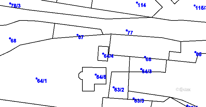 Parcela st. 64/4 v KÚ Omice, Katastrální mapa