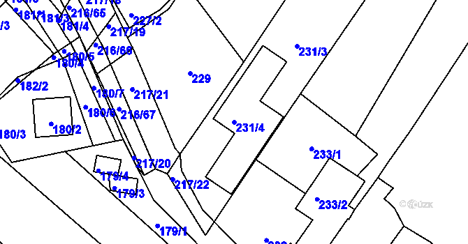 Parcela st. 231/4 v KÚ Omice, Katastrální mapa