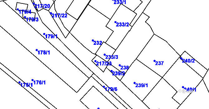 Parcela st. 233/3 v KÚ Omice, Katastrální mapa