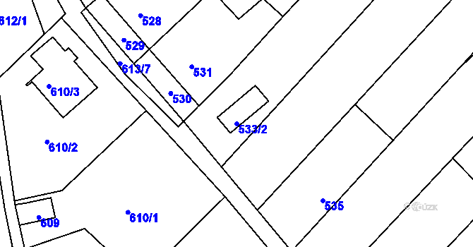 Parcela st. 533/2 v KÚ Omice, Katastrální mapa