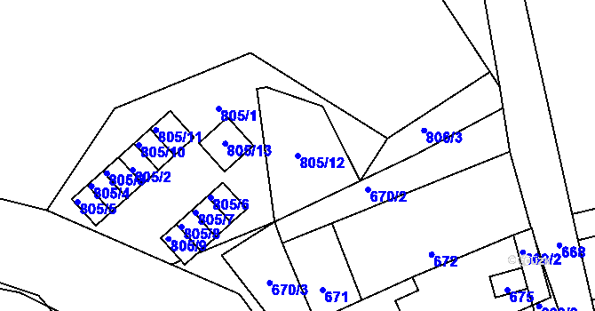 Parcela st. 805/12 v KÚ Omice, Katastrální mapa