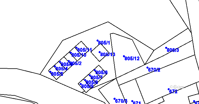Parcela st. 805/13 v KÚ Omice, Katastrální mapa
