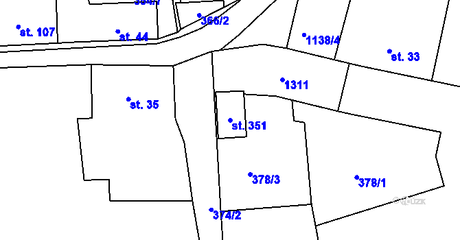 Parcela st. 351 v KÚ Omlenice, Katastrální mapa