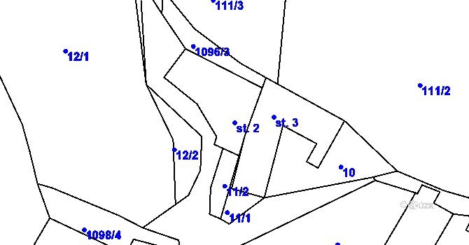 Parcela st. 2 v KÚ Omlenice, Katastrální mapa