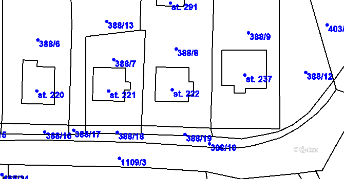 Parcela st. 222 v KÚ Omlenice, Katastrální mapa