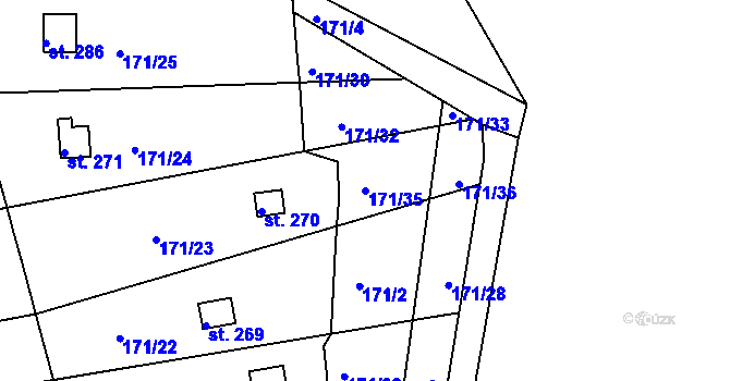Parcela st. 171/35 v KÚ Omlenice, Katastrální mapa