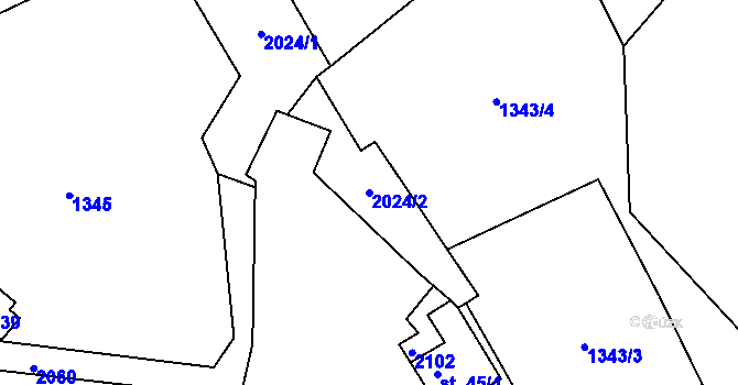 Parcela st. 2024/2 v KÚ Zahrádka u Omlenic, Katastrální mapa