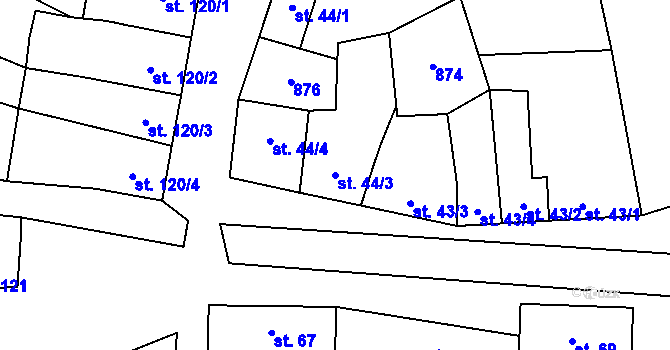 Parcela st. 44/3 v KÚ Ondratice, Katastrální mapa