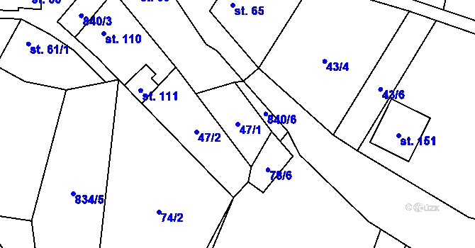 Parcela st. 47/1 v KÚ Ondratice, Katastrální mapa