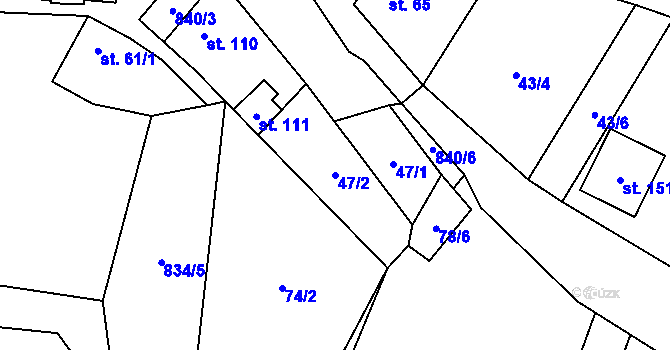 Parcela st. 47/2 v KÚ Ondratice, Katastrální mapa