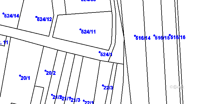 Parcela st. 524/1 v KÚ Ondratice, Katastrální mapa