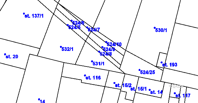 Parcela st. 524/8 v KÚ Ondratice, Katastrální mapa