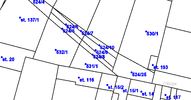 Parcela st. 524/9 v KÚ Ondratice, Katastrální mapa