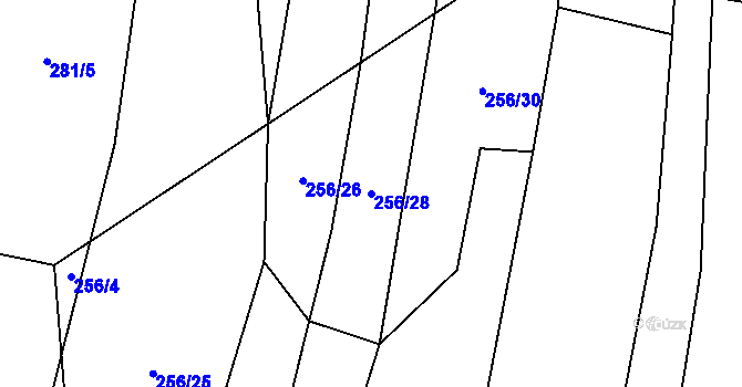 Parcela st. 256/28 v KÚ Ondratice, Katastrální mapa