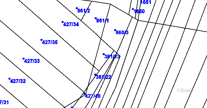 Parcela st. 381/23 v KÚ Ondratice, Katastrální mapa