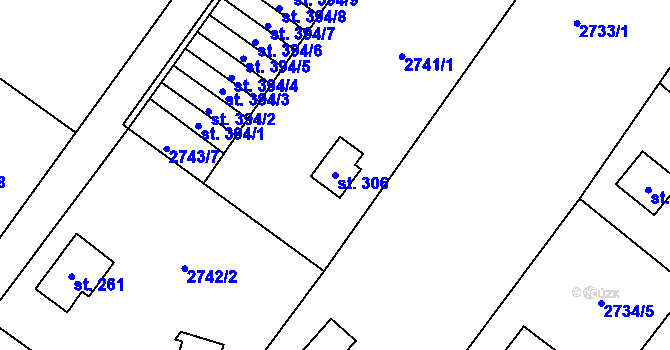 Parcela st. 306 v KÚ Ondřejov u Prahy, Katastrální mapa