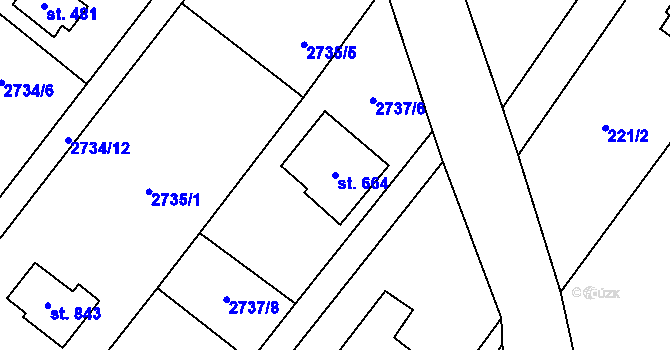 Parcela st. 664 v KÚ Ondřejov u Prahy, Katastrální mapa