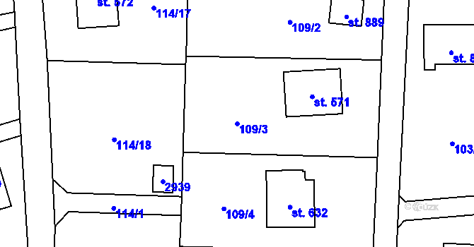 Parcela st. 109/3 v KÚ Ondřejov u Prahy, Katastrální mapa