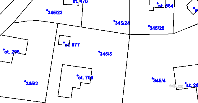 Parcela st. 345/3 v KÚ Ondřejov u Prahy, Katastrální mapa
