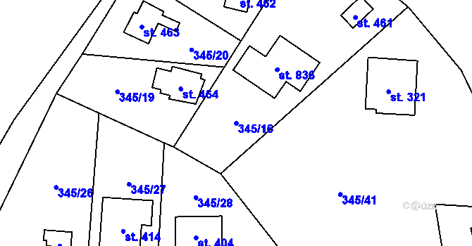 Parcela st. 345/16 v KÚ Ondřejov u Prahy, Katastrální mapa