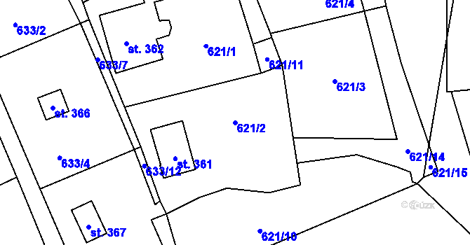 Parcela st. 621/2 v KÚ Ondřejov u Prahy, Katastrální mapa