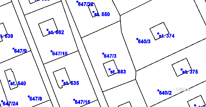 Parcela st. 647/3 v KÚ Ondřejov u Prahy, Katastrální mapa