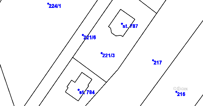 Parcela st. 221/3 v KÚ Ondřejov u Prahy, Katastrální mapa