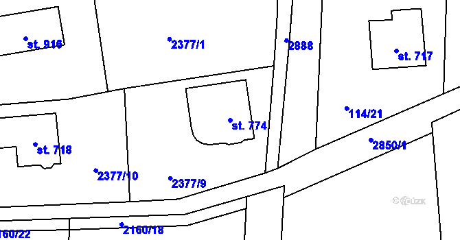 Parcela st. 774 v KÚ Ondřejov u Prahy, Katastrální mapa