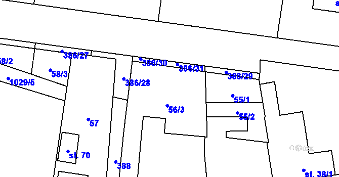 Parcela st. 56/1 v KÚ Ondřejov u Pelhřimova, Katastrální mapa